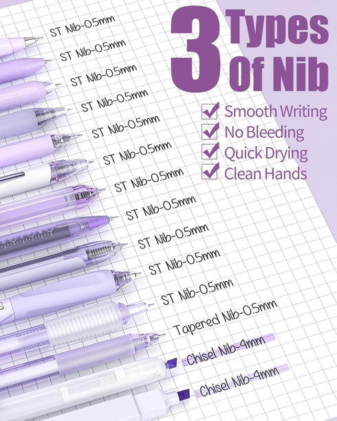 Four Candies 14Pack Pastel Gel Ink Pen Set, Cute 0.5mm Fine Point Pens, 12 Pack Black Ink with 2 Highlighters