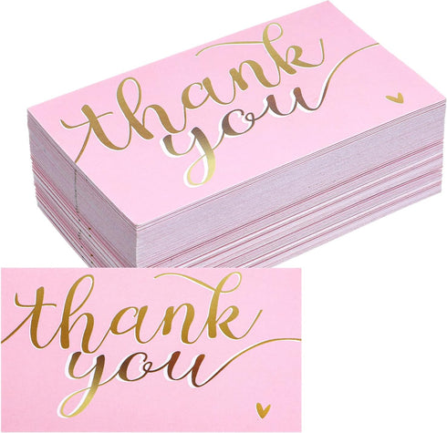 LXUEJIE 100 Pcs Thank You Cards, Pink Thank You Cards 3.5 x 2
