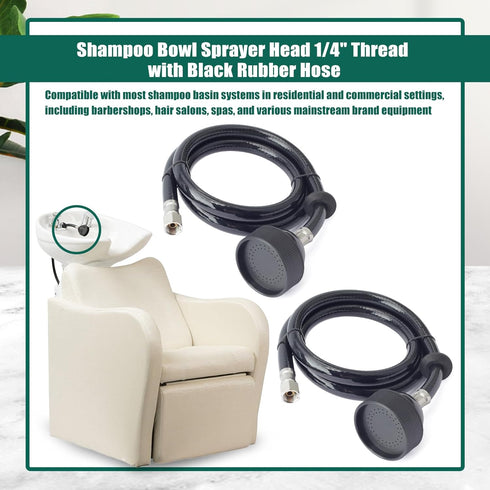YUXIVCNE 2 1/4" Commercial Pcs Shampoo Bowl Sprayer Head Thread with Black Rubber Hose to Faucet for Salon Barber Shop
