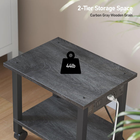 TUTOTAK 2 PS01BY001 Tier Printer Stand, Rolling Printer Cart with Power Outlets and USB Ports, Mobile Printer Table