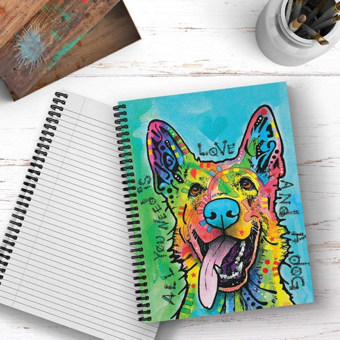 Softcover Love And A Dog Dean Russo 8.5" x 11" Spiral Notebook, 120 Wide Ruled Pages, Durable Gloss Laminated Cover