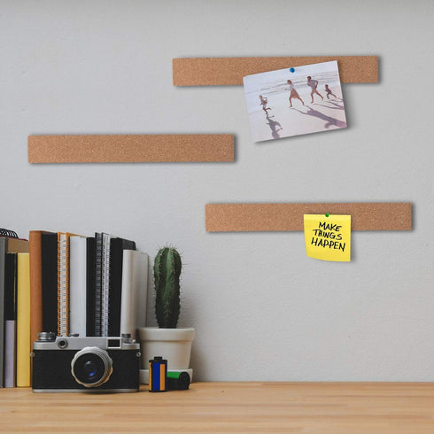 HBlife Cork Board Bulletin Bar Strip 8 Pack, 15x2 Inch, 100% Natural Frameless Cork Board Strips with Push Pins