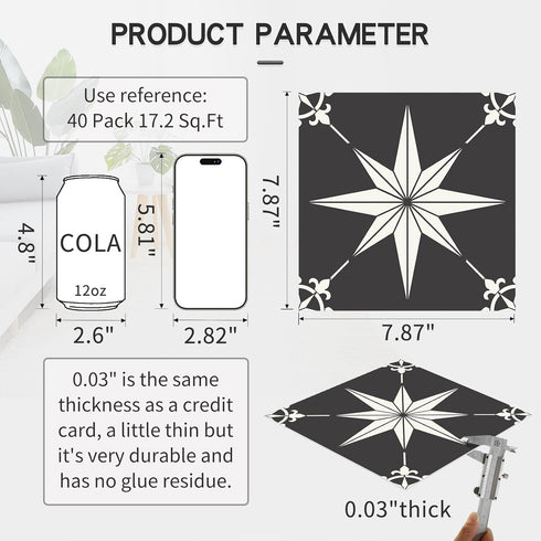 40 7.87" 7.87" MORCART Peel and Stick Floor Tile - PCS, x Vinyl Flooring - Waterproof Self-Adhesive Tile Sticker