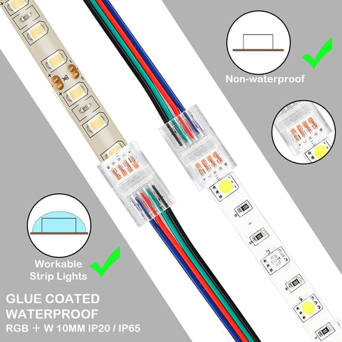 20 Pack 4 Pin 10mm Solderless LED Strip Connector, Transparent Track Lighting Connectors for 5050 LED Strip
