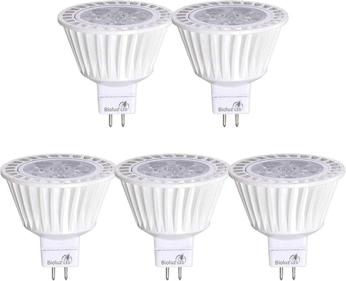 Bioluz LED 5 Pack MR16 LED Bulb, Dimmable 50W Halogen Replacement, 7w 3000K, 12v AC/DC, UL Listed