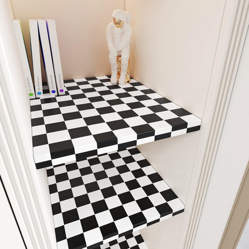YENHOME Removable Checkered Wallpaper 17.7"X80" Neutral Black and White Thick Matte Waterproof Contact Paper
