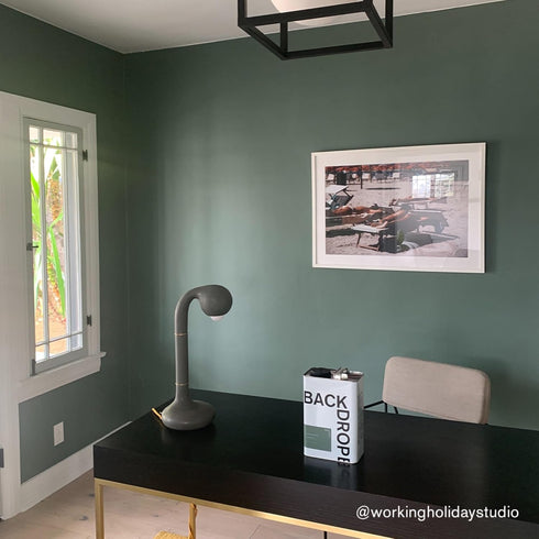 BACKDROP Premium Interior Paint - Large Adhesive Paint Swatch WEEKEND UPSTATE - Dark Green with a Hint of Blue, 12" x