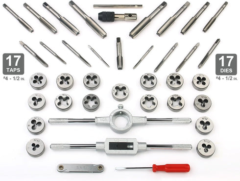 80-Piece Premium SAE and Metric Tap and Die Set - SAE #4 to 1/2” and Metric M3 to M12, Complete Threading Kit with
