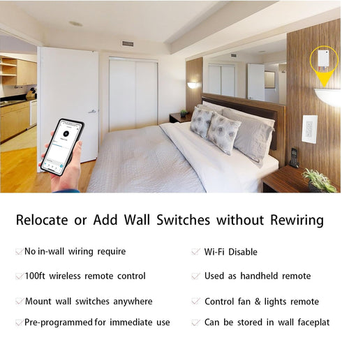 Humpptom Dimmer Wireless Light Switch, Remote Light Switch Compatible with Alexa, Smart Wireless Switch and Receiver