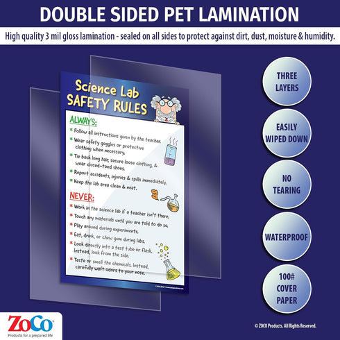 ZOCO Science Lab Safety Rules Poster (12x18, Laminated) - Kids Science Posters for Middle and High School Decor