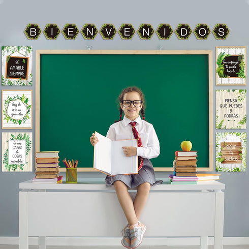 gisgfim 19 Pieces Spanish Posters, Motivational Inspirational Banner with Adhesive Dots for Classroom Decorations
