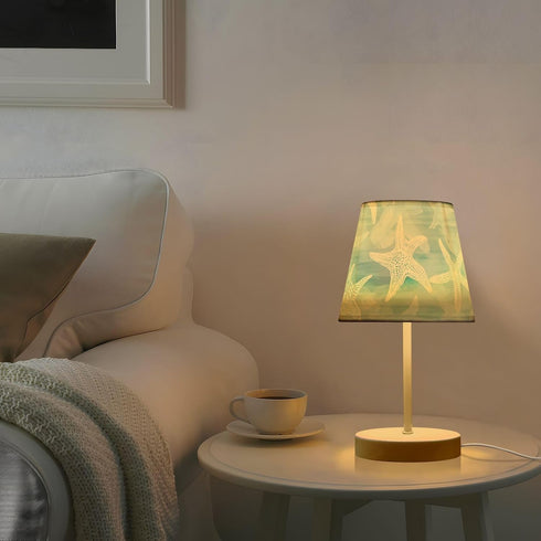 3 ALAZA Table Lamp Seashells Nautical Ocean Blue Coastal Bedside Lamp for Bedroom LED Nightstand Desk Lamp with USB
