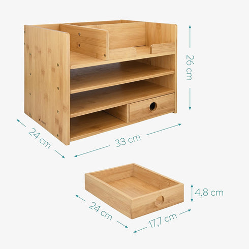 Navaris Bamboo Desk Organizer, Wood Desktop Storage Drawers for Organizing Stationery and Documents