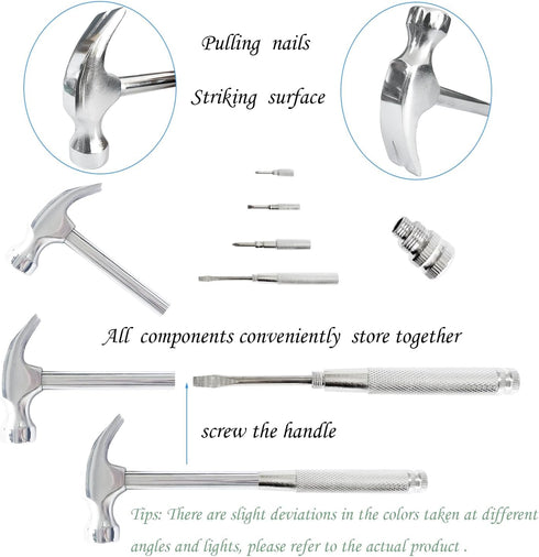 Small Hammer 6 in 1 Metal Hammer & Screwdriver, Multitool Camping Hammer Set with Mini Hammer