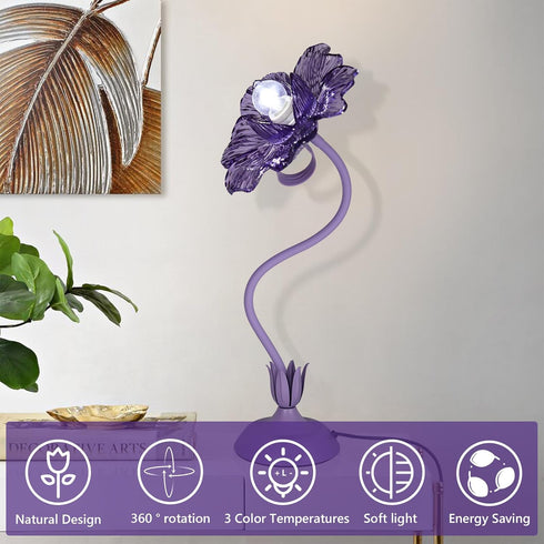 NewAoNaSen Lighting 3 E26 Bulb, Begonia Flower Table Lamp for Bedroom, Colors Flower Reading Light with Cute Desk Lamp