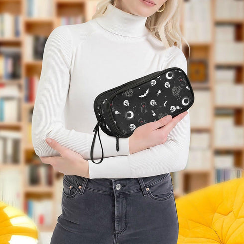 XUWU Skull Cat Moon Goth Large Capacity Pencil Case, 3 Compartments Big Storage Makeup Pouch, Desk Organizer for School