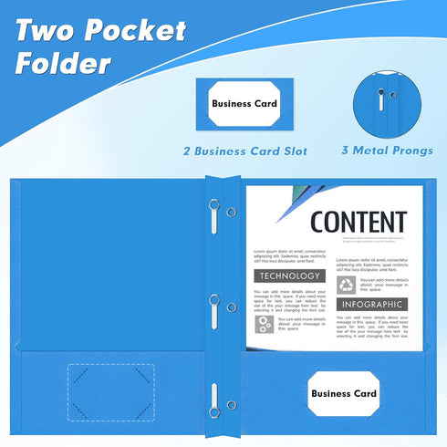 PANDRI Two Pocket Folders, 30 Pack with Prongs, Designed for Office and Classroom, Letter Size Light Blue