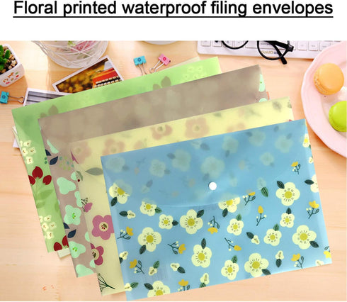 Document Folder, Yeebline 8 Pack Poly Envelopes, Floral Printed Waterproof Letter Size Document Organizer with Snap
