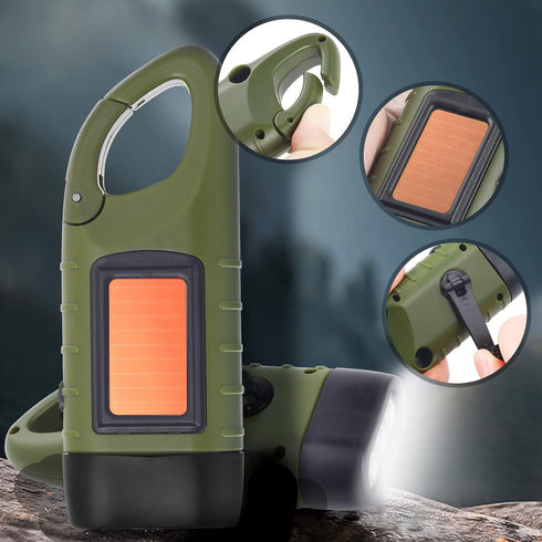 2-Pack Simpeak Hand Crank Solar Powered Flashlight, Emergency Rechargeable LED Survival Flashlight, Quick Snap Carbiner