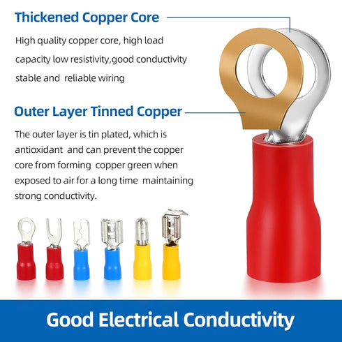 Wire Connectors, Electrical Butt Terminals Ring Fork Spade Connector Kit, 1400PCS for Marine Automotive