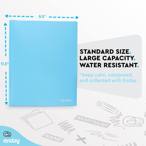 Plastic Folders with Pockets and Prongs, 6 Pc Blue Two Pocket Folder with Brads for Letter Size Sheets