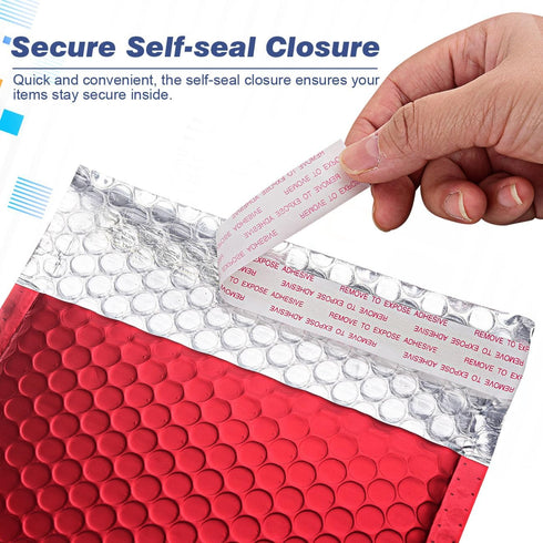 Metallic Matte Red Bubble Mailers, 4x8 Inch Durable Padded Envelopes, Pack of 25 with Secure Self-Seal Closure