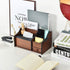 Cherry Brown Wood Desk Organizer, Tissue Box Lid with Multiple Slots Drawer for Phone Tablet Remote Control Storage