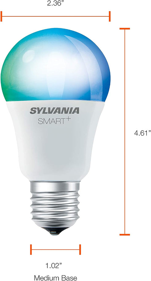 A19 Bulb, Dimmable, 1 pack SYLVANIA SMART+ Bluetooth Full Color and Tunable White LED Fully Compatible with Alexa