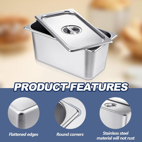 Mifoci 4 Pack Stainless Steam Hotel Pan with Lid, Reusable Anti Rust for Home & Restaurant