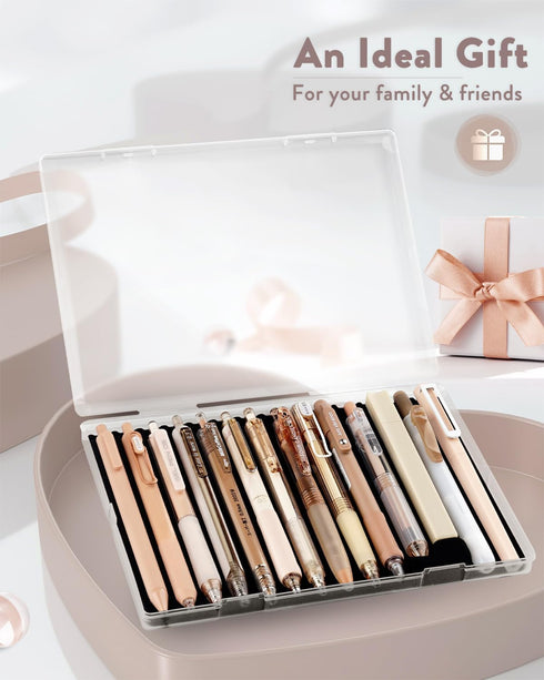 Four Candies 14Pack Pastel Gel Ink Pen Set, 0.5mm Fine Point Retractable Pens, 12 Black Ink Pens, 2 Highlighters (Brown)