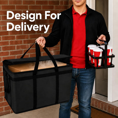 Commercial Frozen Cooler Insulated Food Delivery Bag & Drink Carrier with Hard Bottom, XXX-Large Pizza Bags for Food