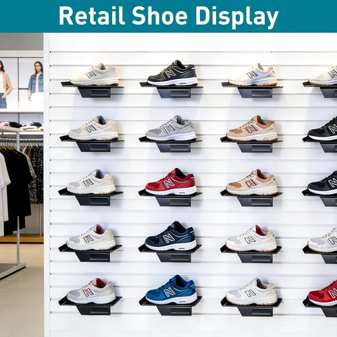 LYYUWE Slatwall Shelf for Retail Display, Heavy Duty Metal Display Shelf with Non Slip Pad for Shoes, Sneakers, Hats