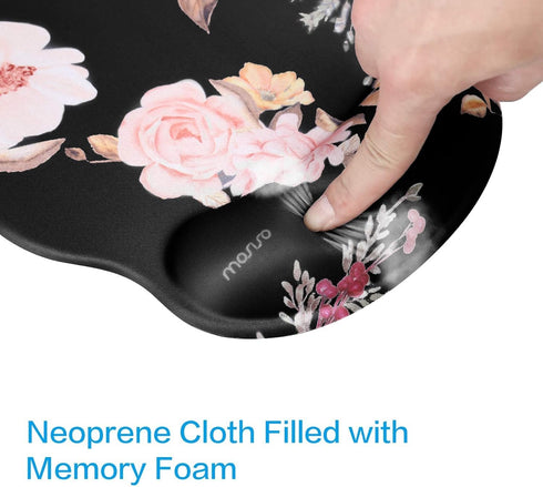 MOSISO Mouse Pad with Wrist Rest Support - Peony Ergonomic Non-Slip Base for Home/Office Pain Relief