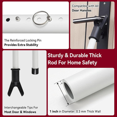 2-Pack, 3-in-1 Jammer Sliding Door Stoppers Security Bar Apartment Patio Door Security Bar From Inside, Adjustable