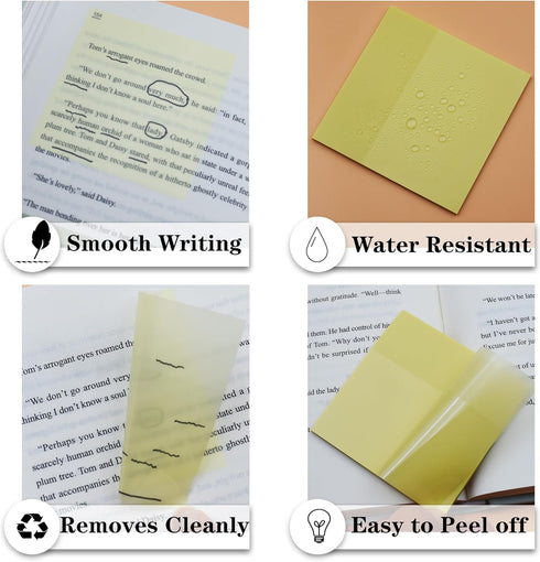 Transparent Sticky Notes, 3"x3" Clear Waterproof Note Pads for Books Annotation