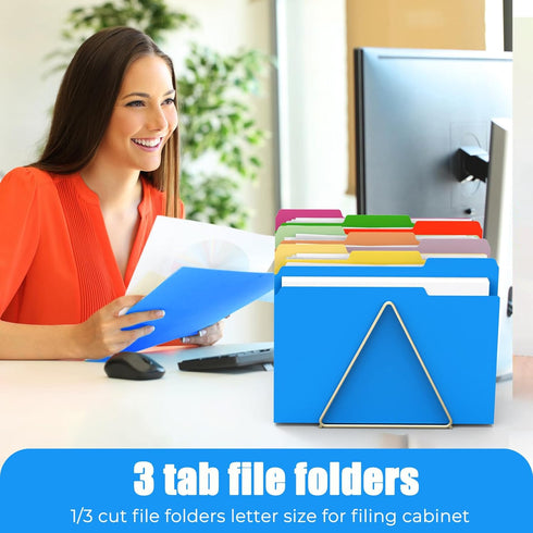 Habgp 9 Pcs File Folders - Manilla Folders 8.5 x 11 Inch, 1/3-Cut Tab Colored File Folders