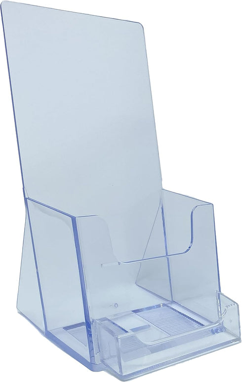 YOUNI (2 Pack) 4" Wide Tri-Fold Brochure with Business Card Holder - Clear Acrylic Counter-top Organizer