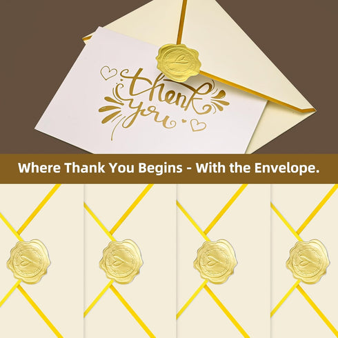Amcubec 110pcs Set(25 Pack), 350GSM Gold Foil Thank You Cards with Envelopes, Bulk Heavy Duty Thank You Notes