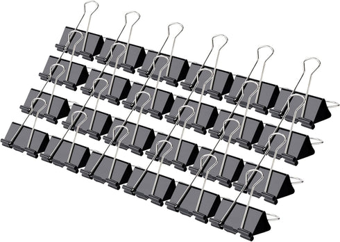 Medium Binder Clips and Paper Clips, 24 Pcs, 1.25 Inch Black Metal for Office, Home, School