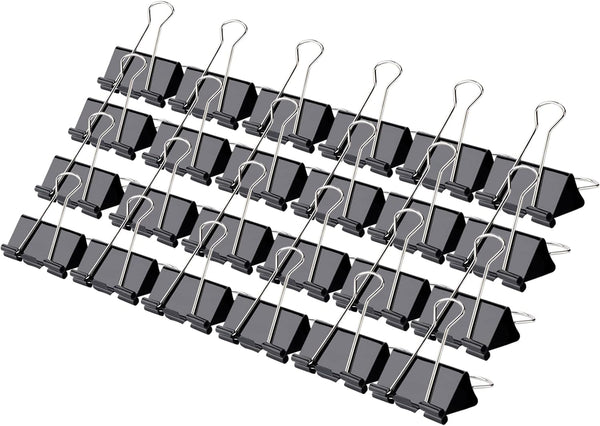 Medium Binder Clips and Paper Clips, 24 Pcs, 1.25 Inch Black Metal for Office, Home, School