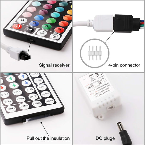 Yiliaw 2-Port 44 Key IR Remote Controller, RGB Control Box for 2835 3528 5050 LED Light Strip - Dual Outputs