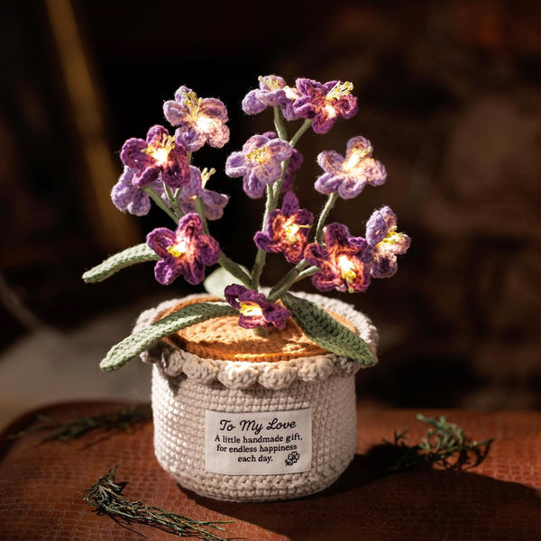 Forget Me Not Flower Lamp - Purple Crochet Artificial Flowers with Night