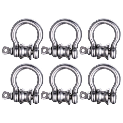 6 Pack Mini Stainless Steel D Ring Shackles, Removable U-Shaped Pulley for 1/4 Inch Wire Rope