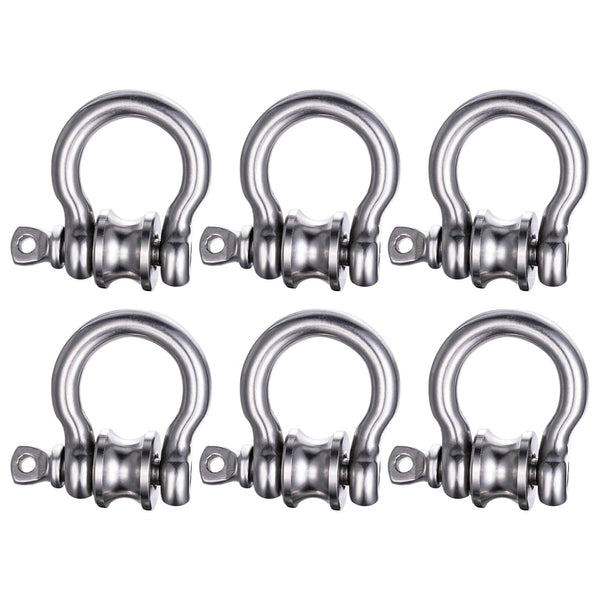 6 Pack Mini Stainless Steel D Ring Shackles, Removable U-Shaped Pulley for 1/4 Inch Wire Rope