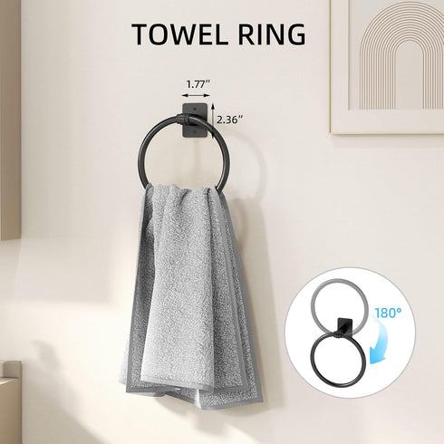 Set 4-Pieces, 24Inch Set Matte Black Bathroom Accessories Towel Racks for Bathroom Towel Bar, Towel Ring, Towel Hooks