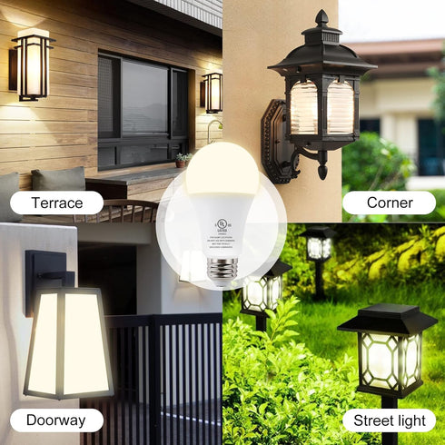 JackonLux Dusk to Dawn Light Bulbs, Outdoor LED with Sensor, Soft White, 6 Pack