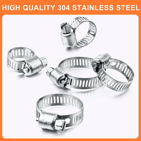 40PCS Hose Clamps Assortment Kit, Camtek Stainless Steel Adjustable 6-29mm Range Worm Gear Clamp for Plumbing