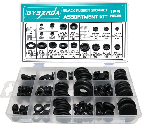 Rubber Grommet 125 PC - 18 Sizes, Firewall Rubber Hole Plugs for Wiring, Automotive Grommet, Home Improvement