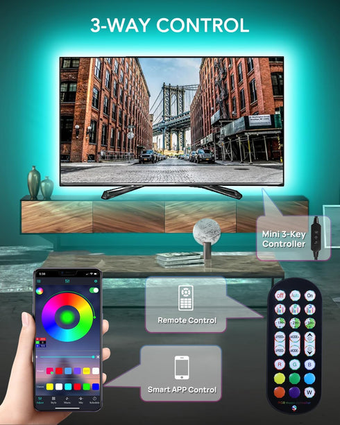 LED Lights for TV, 9.84ft RGB Strip Lights for 32-43 in TV, Bluetooth APP Remote Control Music Sync Light Strip