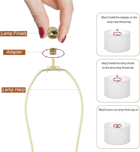 MA&J 0.69/17.5mm 2 Pack Ball Lamp Finials Caps Knob, Solid Brass lamp Shade toppers screw with Brass Reducing Adapter